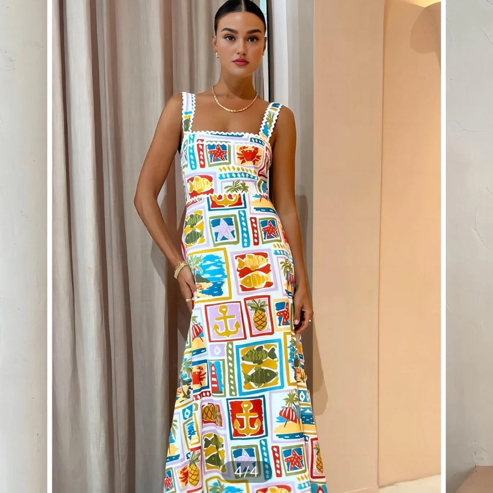 Commense Blue and Orange Sleeveless Sundress